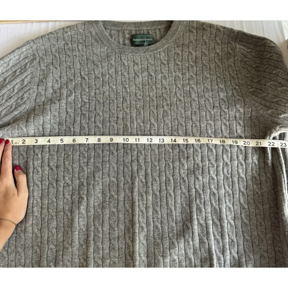 HAMMACHER SCHLEMMER Classic Old Money Preppy Gray Cable 100% Cashmere Sweater XL